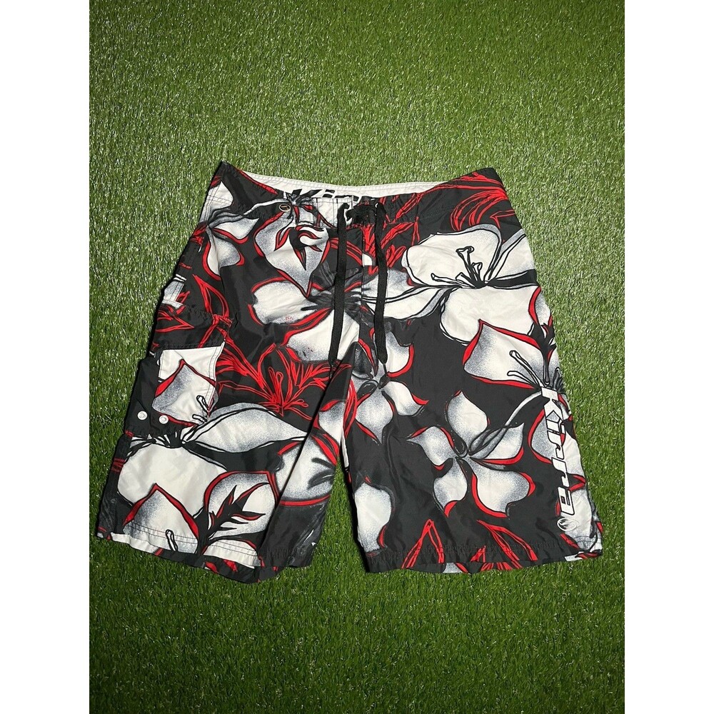 Kirra Vintage Board Shorts Floral Black Red White Men's Size 34